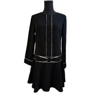 NEW Pomander Place Tuckernuck Isabel Bow Dress Black White Scallop Trim XS